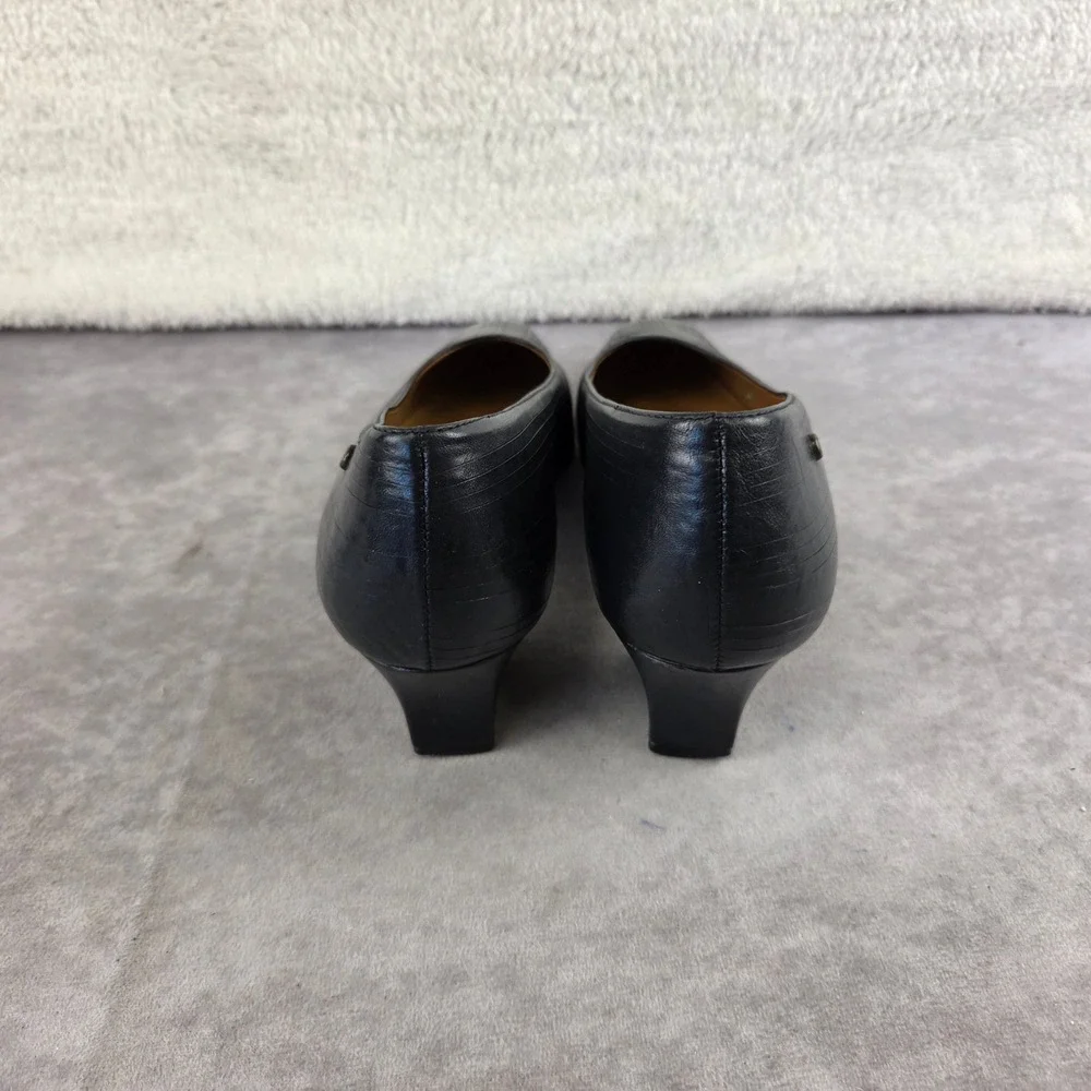 Etienne Aigner Messina Black Leather Pumps Low Heel Almond Toe Shoes 8.5N